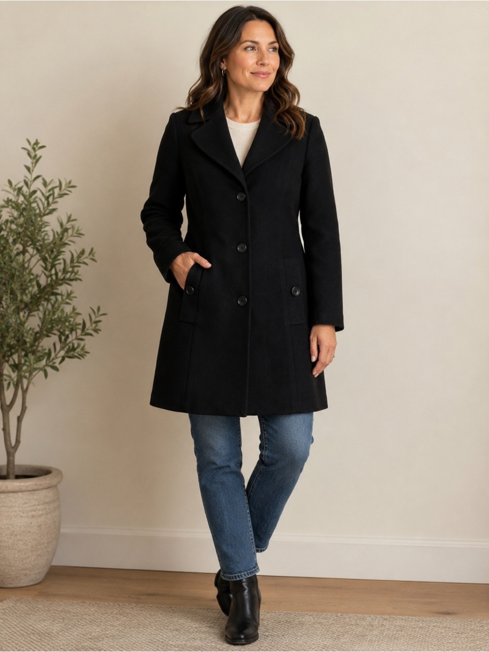 Banana Republic Classic Women's Black Wool Blend Single-Breasted Coat M